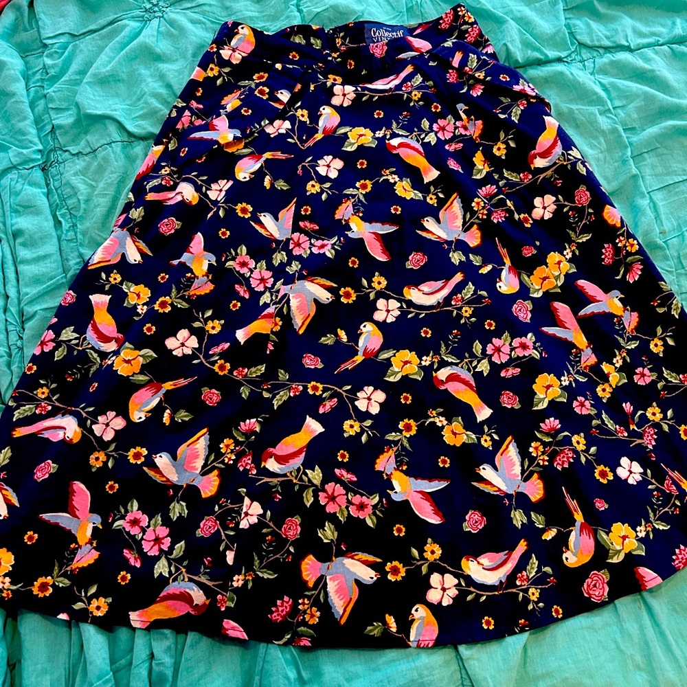 Whimsical navy blue a-line  skirt with pockets